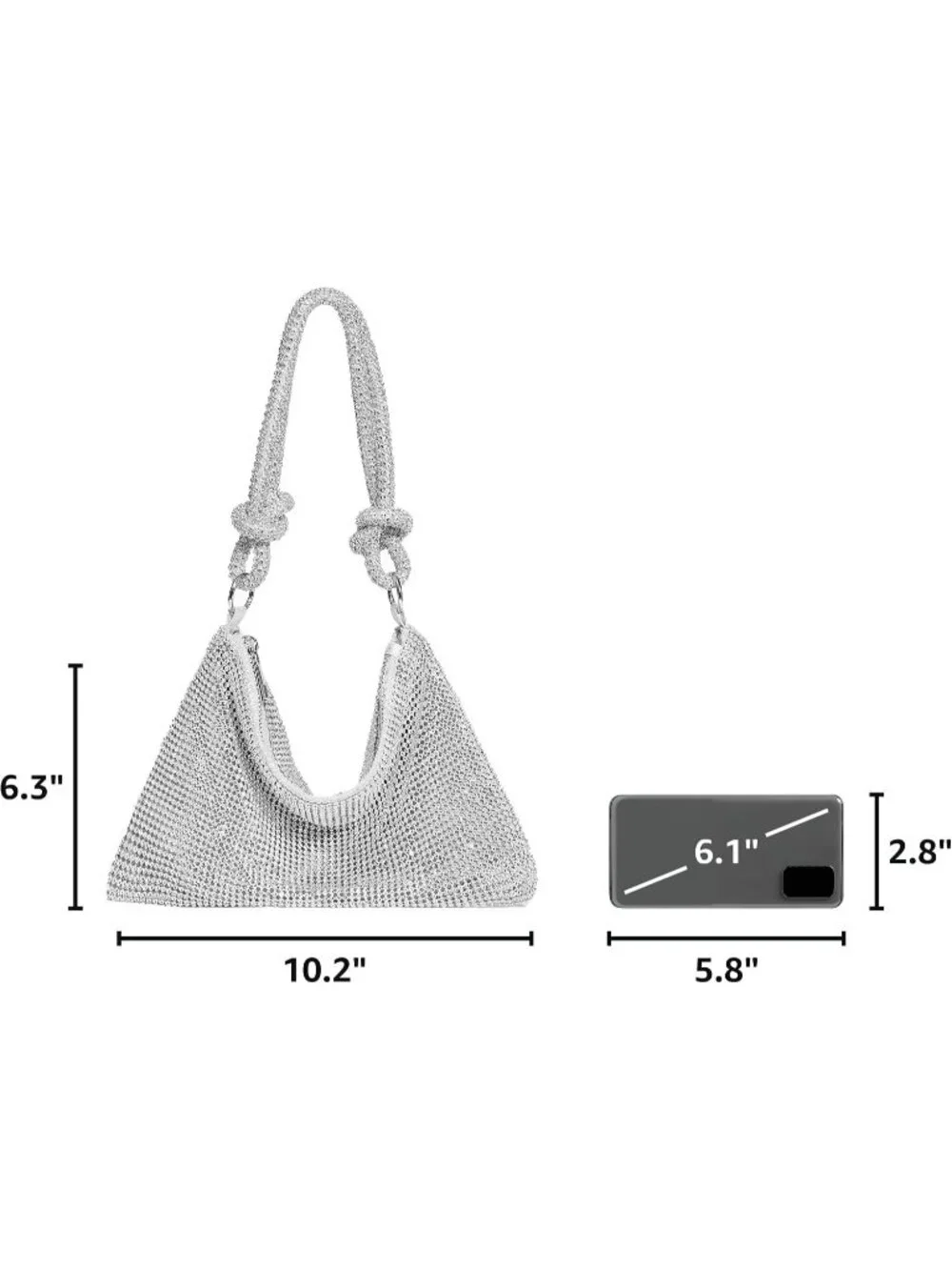 👜Women's Silver Sparkly Rhinestone Evening Clutch Shoulder Bag Dressy Purse